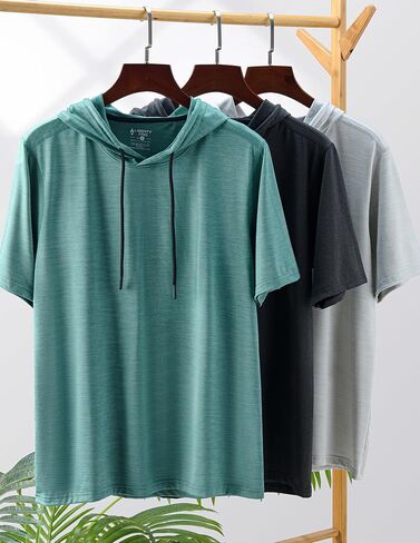 3 Pack: Men's Lightweight Short Sleeve Workout Hoodies, Athletic Dry Fit Hooded T Shirts for Gym Running in Saudi Arabia