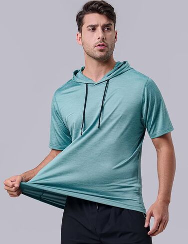 3 Pack: Men's Lightweight Short Sleeve Workout Hoodies, Athletic Dry Fit Hooded T Shirts for Gym Running in Saudi Arabia
