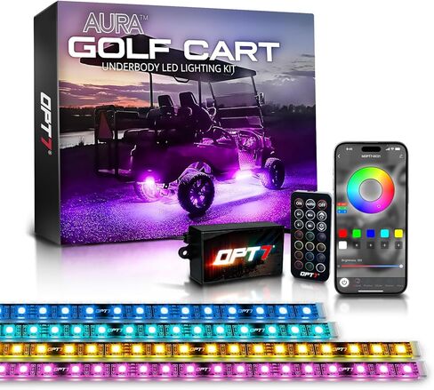 OPT7 Aura Pro Golf Cart Underglow Bluetooth APP LED Lighting Kit, Neon Underbody Strips Accessories, RGB Multi-Color Mode Accent Lights with Bluetooth Controlled App, w/Switch, 10pcs, 12V, Single Row in Saudi Arabia