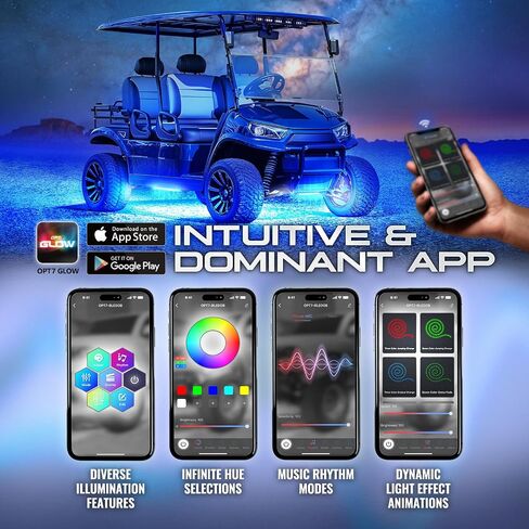 OPT7 Aura Pro Golf Cart Underglow Bluetooth APP LED Lighting Kit, Neon Underbody Strips Accessories, RGB Multi-Color Mode Accent Lights with Bluetooth Controlled App, w/Switch, 10pcs, 12V, Single Row in Saudi Arabia