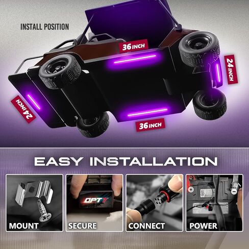 OPT7 Aura Pro Golf Cart Underglow Bluetooth APP LED Lighting Kit, Neon Underbody Strips Accessories, RGB Multi-Color Mode Accent Lights with Bluetooth Controlled App, w/Switch, 10pcs, 12V, Single Row in Saudi Arabia