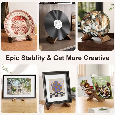 Plate Stands for Display, Wooden Plate Holders for Displaying, 6.5 Inch Wood Picture Frame Stand, Easel for Display, Decorative Plate Holder for Cookbook, Art, Plaque, Photo, Platter, Vinyl Record in Saudi Arabia