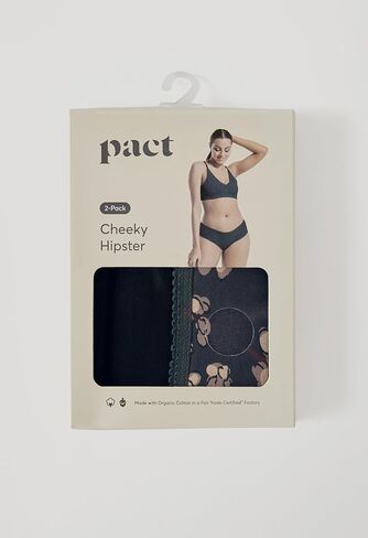 Pact Women's Organic Cotton Soft Hipster Panties, No Show Design Cheeky Bikini Underwear, 2 Pack in Kuwait