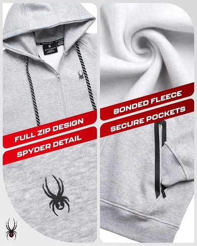 Spyder Mens zip Up Hoodie - UPF30+ Super Soft Fleece Shirtshe ، هوديس رياضي دافئ للرجال ذوي الجيوب المضمنة (S -XL) in Kuwait