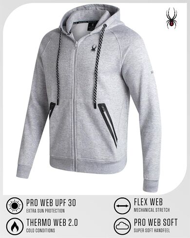 Spyder Mens zip Up Hoodie - UPF30+ Super Soft Fleece Shirtshe ، هوديس رياضي دافئ للرجال ذوي الجيوب المضمنة (S -XL) in Kuwait