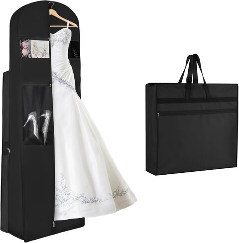 KEEGH Wedding Dress Garment Bag, 72" Tri-fold Bridal Dress Bags for Gowns, With Accessory Pockets and Adjustable Buckle Dress Cover for Wedding/Prom/Travel/Closet Storage (Beige) in Kuwait