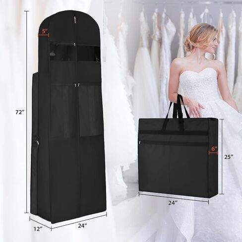 KEEGH Wedding Dress Garment Bag, 72" Tri-fold Bridal Dress Bags for Gowns, With Accessory Pockets and Adjustable Buckle Dress Cover for Wedding/Prom/Travel/Closet Storage (Beige) in Kuwait