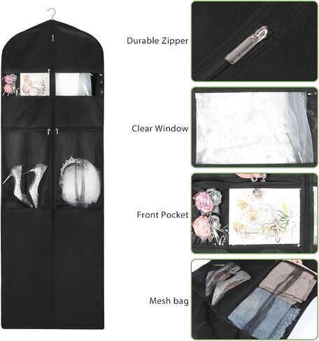 KEEGH Wedding Dress Garment Bag, 72" Tri-fold Bridal Dress Bags for Gowns, With Accessory Pockets and Adjustable Buckle Dress Cover for Wedding/Prom/Travel/Closet Storage (Beige) in Kuwait