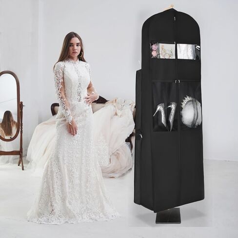 KEEGH Wedding Dress Garment Bag, 72" Tri-fold Bridal Dress Bags for Gowns, With Accessory Pockets and Adjustable Buckle Dress Cover for Wedding/Prom/Travel/Closet Storage (Beige) in Kuwait