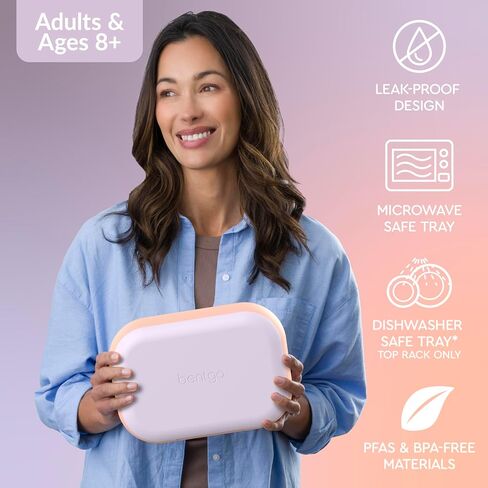 Bentgo Chill Max Leak-Proof XL Lunch Box - Included Ice Pack Keeps Food Cold; 5-Cup Capacity for Adults & Ages 8+, 3 or 4 Compartment Bento Box, BPA-Free, Dishwasher Safe (Lavender & Peach Blossom) in Kuwait