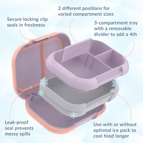 Bentgo Chill Max Leak-Proof XL Lunch Box - Included Ice Pack Keeps Food Cold; 5-Cup Capacity for Adults & Ages 8+, 3 or 4 Compartment Bento Box, BPA-Free, Dishwasher Safe (Lavender & Peach Blossom) in Kuwait