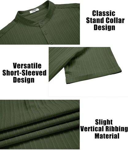 COOFANDY Men Casual Henley Tee Shirt Short Sleeve Band Collar Summer Beach Textured T-Shirt in Kuwait