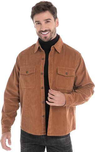 Men's Corduroy Shacket, Casual Stylish Long Sleeve Shirt Jacket Button Down in Saudi Arabia