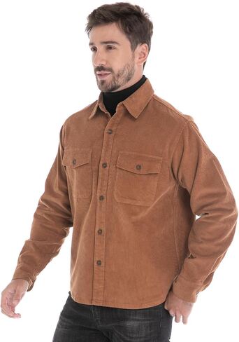 Men's Corduroy Shacket, Casual Stylish Long Sleeve Shirt Jacket Button Down in Saudi Arabia