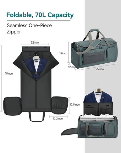 Large 3 In 1 Waterproof Garment Duffle Bags for Travel with Shoe Compartment, Mens Carry On Convertible Garment Bags for Travel Combo with Wet Compartment, Suit Bag Travel for Men and Women (black) in Kuwait