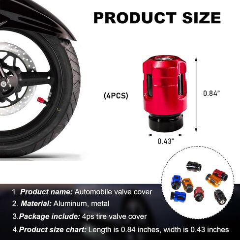 4 PCS Car Tire Valve Stem Caps, Unique Shape Aluminum Alloy Wheel Valve Covers, Corrosion Resistant Leak-Proof Tire Valve Stem Cover, Universal Vehicle Wheel Accessories (Red) in Kuwait
