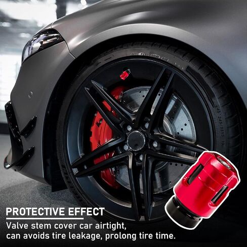 4 PCS Car Tire Valve Stem Caps, Unique Shape Aluminum Alloy Wheel Valve Covers, Corrosion Resistant Leak-Proof Tire Valve Stem Cover, Universal Vehicle Wheel Accessories (Red) in Kuwait