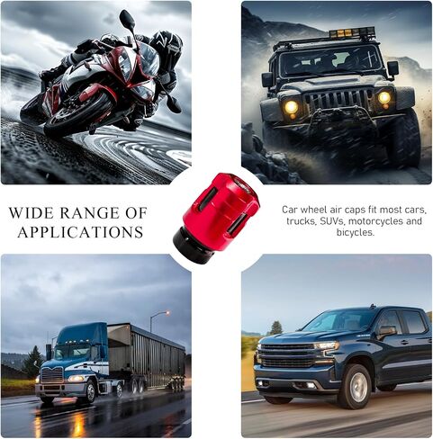 4 PCS Car Tire Valve Stem Caps, Unique Shape Aluminum Alloy Wheel Valve Covers, Corrosion Resistant Leak-Proof Tire Valve Stem Cover, Universal Vehicle Wheel Accessories (Red) in Kuwait