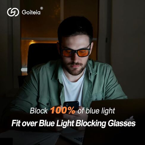 Goiteia العنبر البرتقالي الأزرق ضوء حجب خفيفة للغاية تناسب أكثر من النظارات للنساء الرجال، نظارات الكمبيوتر الأزرق مانع لصداع التوتر / حساسية الضوء in Kuwait