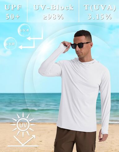 Askdeer Men's UPF 50+ Fishing Shirts Long Sleeve Lightweight Sun Protection Hoodie Shirt UV Hiking Rash Guard Shirts in Saudi Arabia