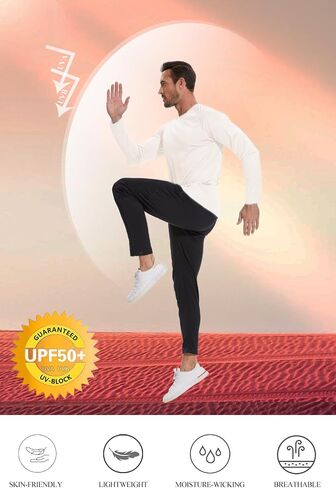 Neyouqe Men's Sun Protection Upf 50+ قمصان طويلة الأكمام الجري تجريع تمرين رياضة رياضية قميص UV Swim Fish Guard واقي المشي لمسافات طويلة in Kuwait