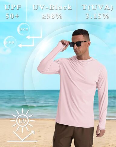 Askdeer Men's UPF 50+ Fishing Shirts Long Sleeve Lightweight Sun Protection Hoodie Shirt UV Hiking Rash Guard Shirts in Saudi Arabia
