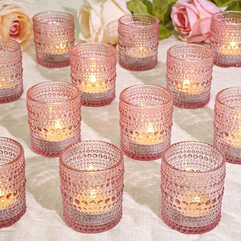 24 Pcs Votive Candle Holders, Pink Glass Candle Holder Bulk for Table Centerpiece, Tea Lights Candle Holders for Wedding Shower, Party and Home Decor in Kuwait