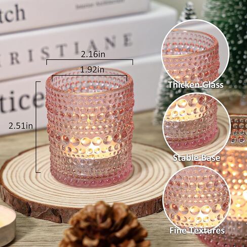 24 Pcs Votive Candle Holders, Pink Glass Candle Holder Bulk for Table Centerpiece, Tea Lights Candle Holders for Wedding Shower, Party and Home Decor in Kuwait