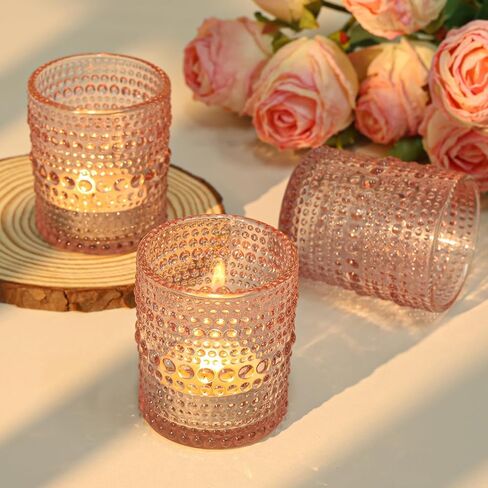 24 Pcs Votive Candle Holders, Pink Glass Candle Holder Bulk for Table Centerpiece, Tea Lights Candle Holders for Wedding Shower, Party and Home Decor in Kuwait