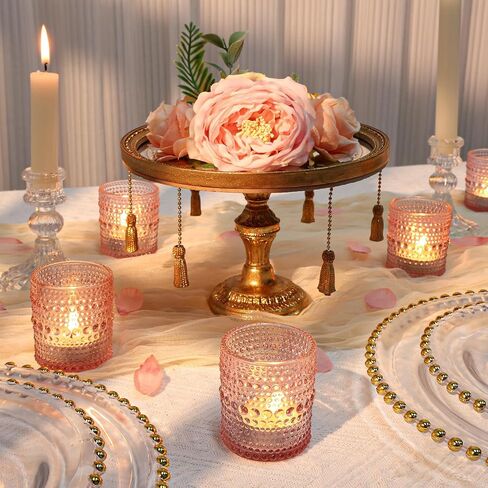 24 Pcs Votive Candle Holders, Pink Glass Candle Holder Bulk for Table Centerpiece, Tea Lights Candle Holders for Wedding Shower, Party and Home Decor in Kuwait