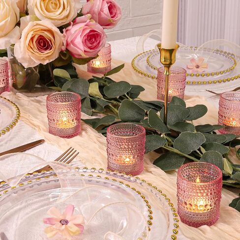 24 Pcs Votive Candle Holders, Pink Glass Candle Holder Bulk for Table Centerpiece, Tea Lights Candle Holders for Wedding Shower, Party and Home Decor in Kuwait
