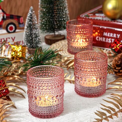 24 Pcs Votive Candle Holders, Pink Glass Candle Holder Bulk for Table Centerpiece, Tea Lights Candle Holders for Wedding Shower, Party and Home Decor in Kuwait
