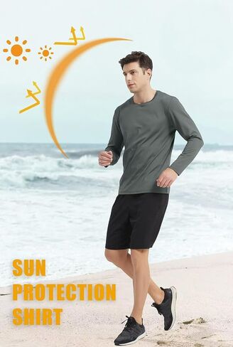 Stickon Mens Upf 50+ قمصان حماية من أشعة الشمس UV SPF الأكمام الطويلة قمصان تي شيرت خفيفة الوزن حارس الصيد تي شيرت تي شيرت in Kuwait