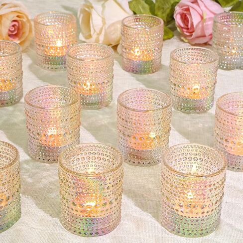24 Pcs Votive Candle Holders, Pink Glass Candle Holder Bulk for Table Centerpiece, Tea Lights Candle Holders for Wedding Shower, Party and Home Decor in Kuwait