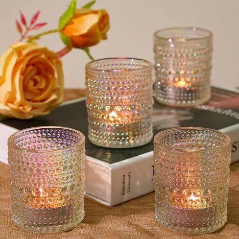 24 Pcs Votive Candle Holders, Pink Glass Candle Holder Bulk for Table Centerpiece, Tea Lights Candle Holders for Wedding Shower, Party and Home Decor in Kuwait