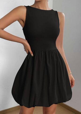 PRETTYGARDEN Summer Dresses for Women 2025 Casual Sleeveless Tank Mini Short Dress Crew Neck Bubble Sundress with Pockets in Saudi Arabia
