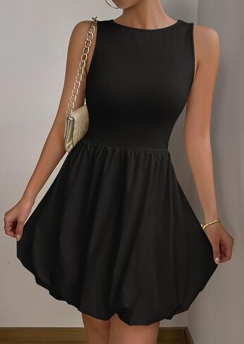 PRETTYGARDEN Summer Dresses for Women 2025 Casual Sleeveless Tank Mini Short Dress Crew Neck Bubble Sundress with Pockets in Saudi Arabia