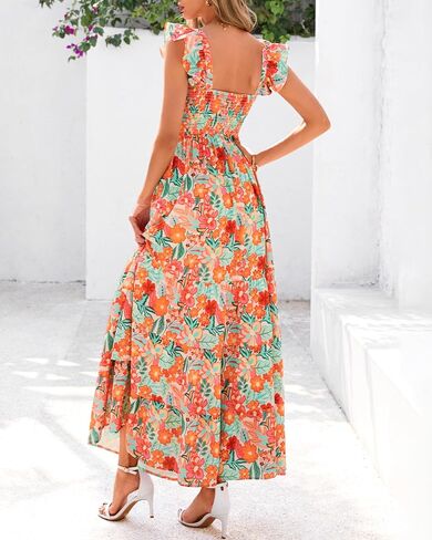 Dowerme Summer Vresses for Women 2025 Casual Chulled Smocked Tiered A-Line Boho Floral Maxi Beach Sun Bress مع جيوب in Kuwait