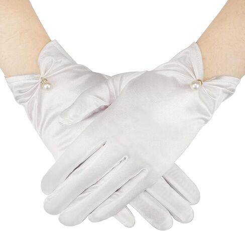 Geyoga Short Satin Gloves Bridal Wrist Pearl Gloves for Tea Party Banquet Costume 1920s Flapper Accessories for Wedding in Saudi Arabia