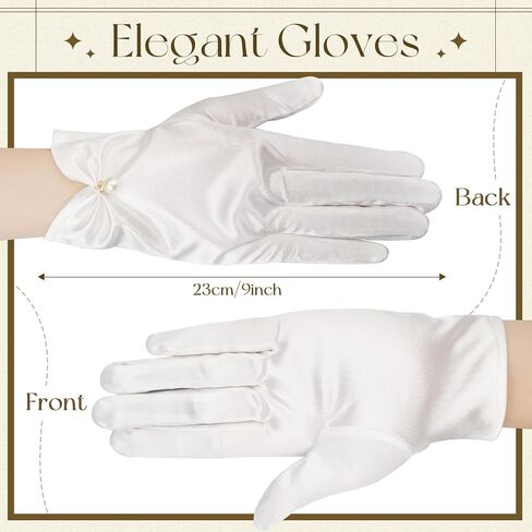 Geyoga Short Satin Gloves Bridal Wrist Pearl Gloves for Tea Party Banquet Costume 1920s Flapper Accessories for Wedding in Saudi Arabia