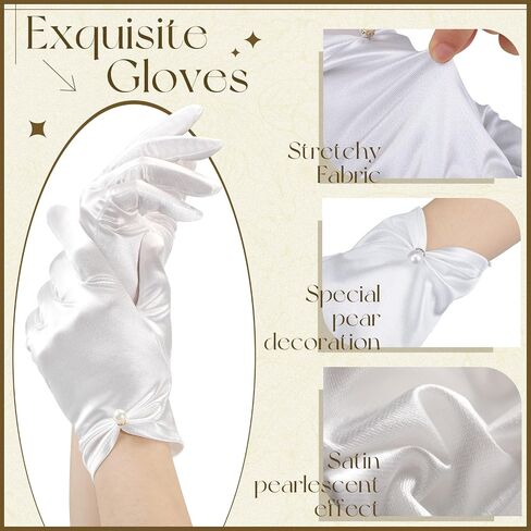 Geyoga Short Satin Gloves Bridal Wrist Pearl Gloves for Tea Party Banquet Costume 1920s Flapper Accessories for Wedding in Saudi Arabia