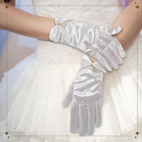 Geyoga Short Satin Gloves Bridal Wrist Pearl Gloves for Tea Party Banquet Costume 1920s Flapper Accessories for Wedding in Saudi Arabia