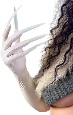 DooWay Super Long Nails Gloves Latex Women Touchscreen Cosplay Claw Gloves 28" Stretch Faux Rubber Halloween Costume Gloves in Kuwait