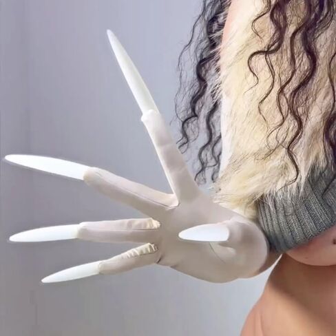 DooWay Super Long Nails Gloves Latex Women Touchscreen Cosplay Claw Gloves 28" Stretch Faux Rubber Halloween Costume Gloves in Kuwait