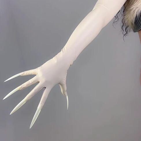 DooWay Super Long Nails Gloves Latex Women Touchscreen Cosplay Claw Gloves 28" Stretch Faux Rubber Halloween Costume Gloves in Kuwait