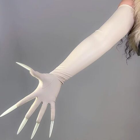 DooWay Super Long Nails Gloves Latex Women Touchscreen Cosplay Claw Gloves 28" Stretch Faux Rubber Halloween Costume Gloves in Kuwait