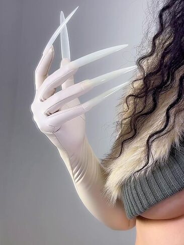 DooWay Super Long Nails Gloves Latex Women Touchscreen Cosplay Claw Gloves 28" Stretch Faux Rubber Halloween Costume Gloves in Kuwait