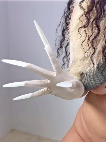DooWay Super Long Nails Gloves Latex Women Touchscreen Cosplay Claw Gloves 28" Stretch Faux Rubber Halloween Costume Gloves in Kuwait