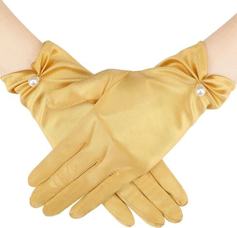 Geyoga Short Satin Gloves Bridal Wrist Pearl Gloves for Tea Party Banquet Costume 1920s Flapper Accessories for Wedding in Saudi Arabia