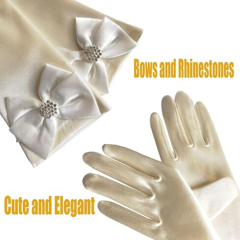 Leimandy Girls First Communion Veil & Satin Gloves Set - Lace Veil with Bowknot Gloves for Mass Baptism Wedding F17 in Kuwait